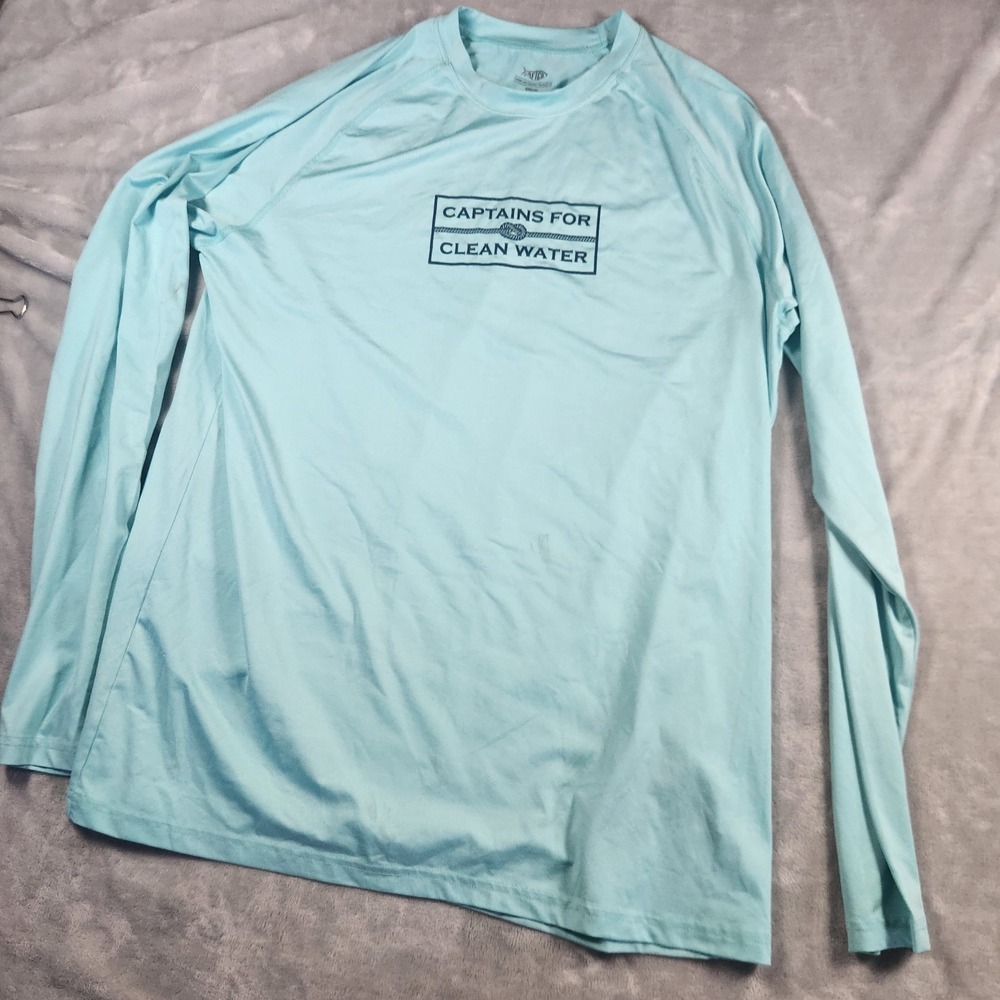 AFTCO Mens L Long Sleeve Shirt Teal Performance‎ Raglan Capt for Clean Water
